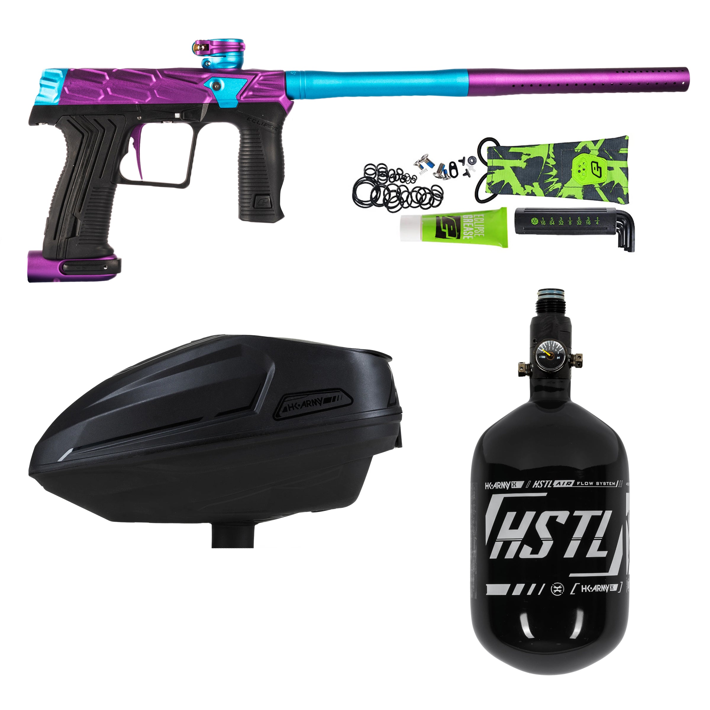 HK ETHA3 MTL Hive Amped paintball marker, Sonic Loader and HSTL air tank